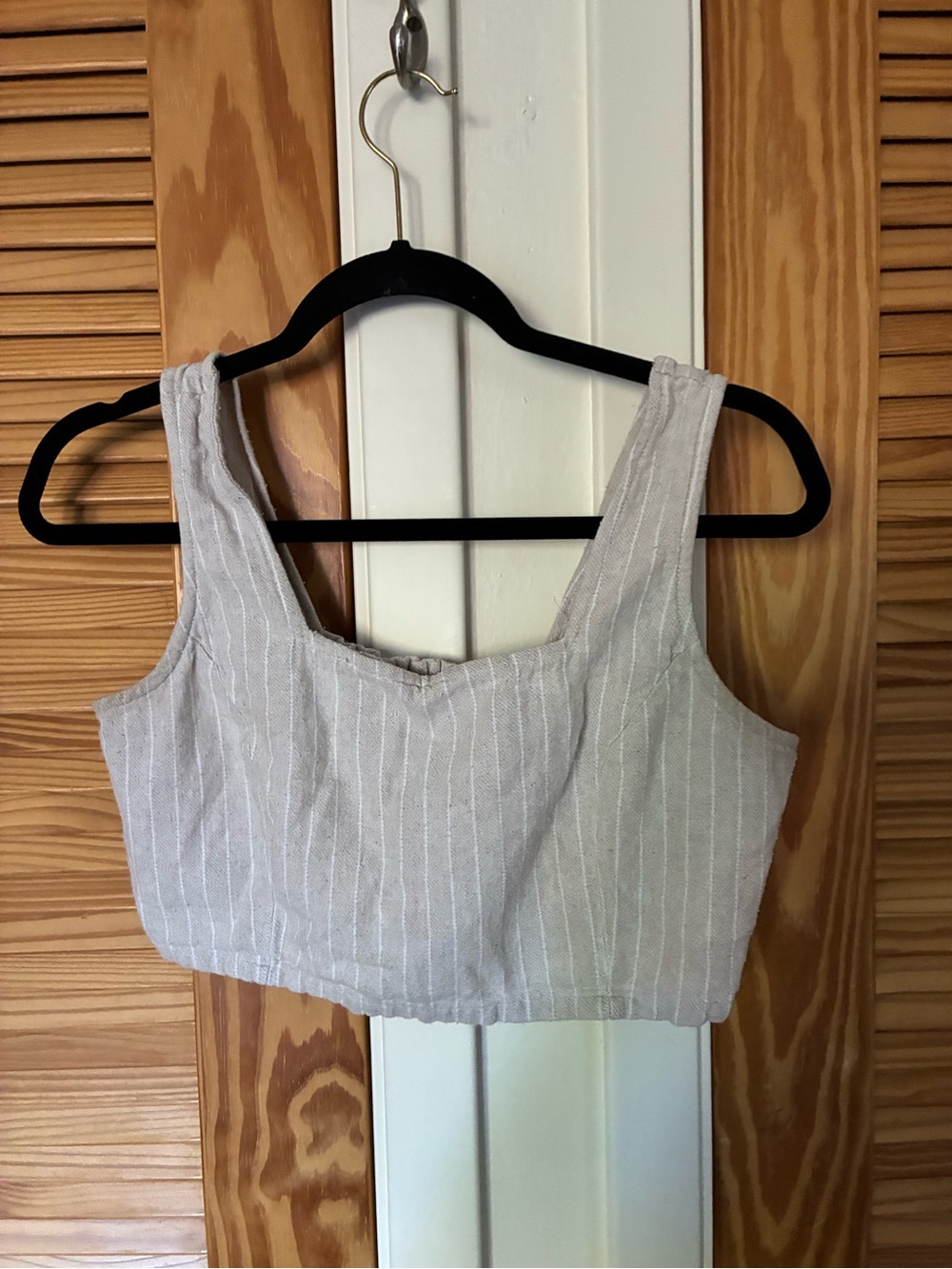 Striped Linen-Blend Crop Tank Top - Light Gray thread & supply size large